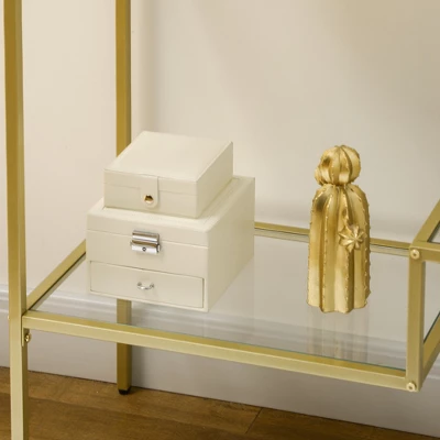 HOMCOM Gold Console Table, 39" Tempered Glass Behind Sofa Table, Narrow Entryway Table With Storage Shelves, Steel Frame Glass Table - Image 5