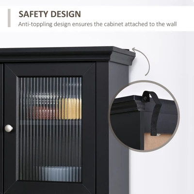 HOMCOM 71" Traditional Freestanding Kitchen Buffet With Hutch, Pantry Cabinet With 4 Doors, 3-Level Adjustable Shelves, And 1 Drawer, Black - Image 5