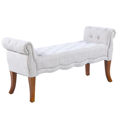 HOMCOM Traditional Style Entryway Bed End Shoe Bench With Button Tufted And Rounded Arm For Living Room - Image 6