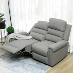 HOMCOM Modern Loveseat Recliner Sofa With Thick Sponge Padding, 2 Seater Couch Recliner Couch Manual Reclining Sofa Loveseat Couch, Gray