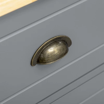 HOMCOM Buffet Cabinet With 3 Storage Drawers And Adjustable Shelves, 2 Door Sideboard With Rubber Wood Top, Coffee Bar For Living Room, Gray - Image 4