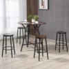 HOMCOM Industrial 5-Piece Bar Table And Chairs Set, Space Saving Dining Table With 4 Stools For Pub And Kitchen, Brown